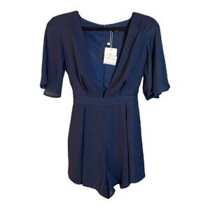 Simplee Apperal™ Navy Blue plunge neck shorts romper | size M | NWT